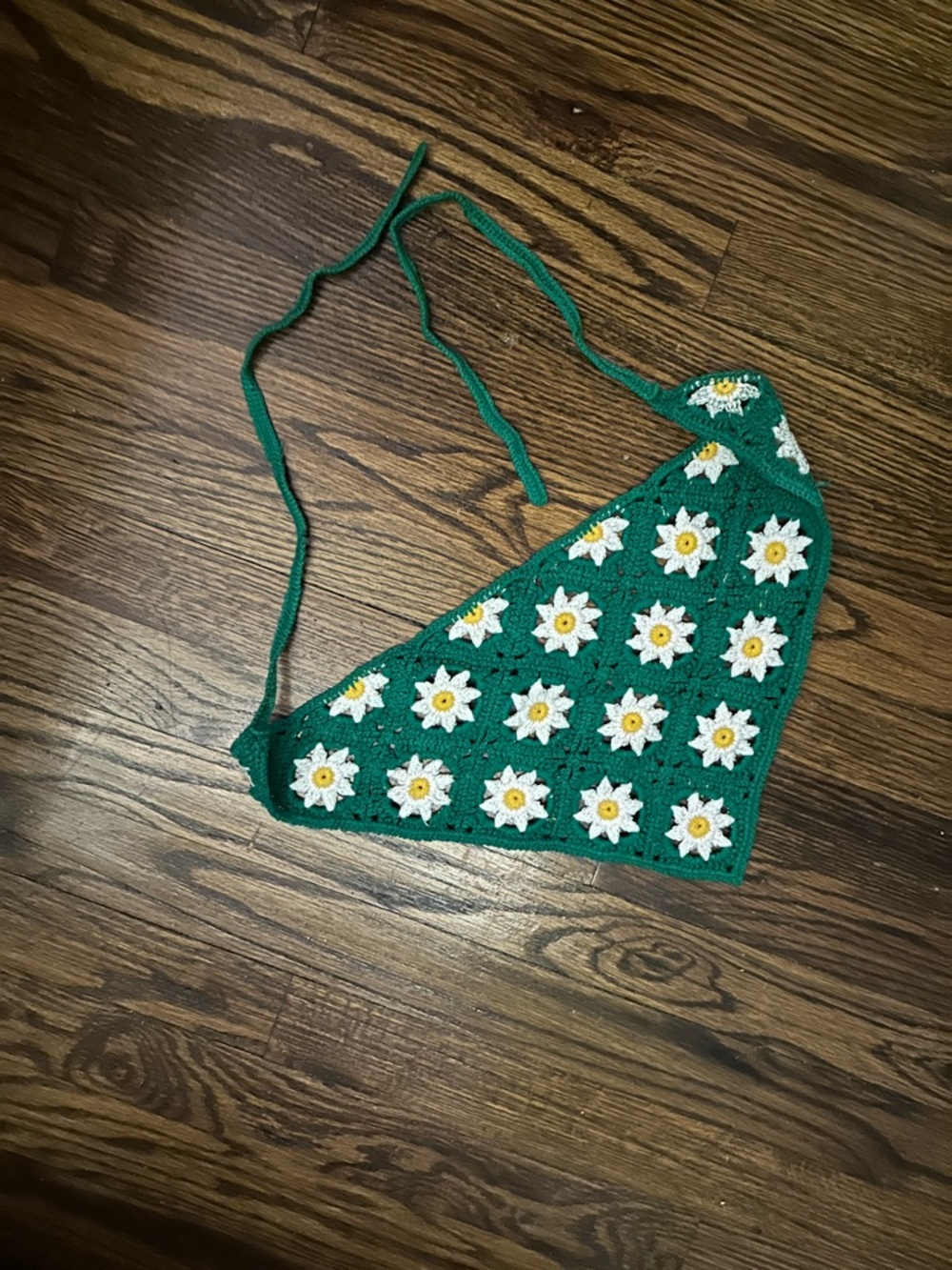 Green flower crocheted bandana